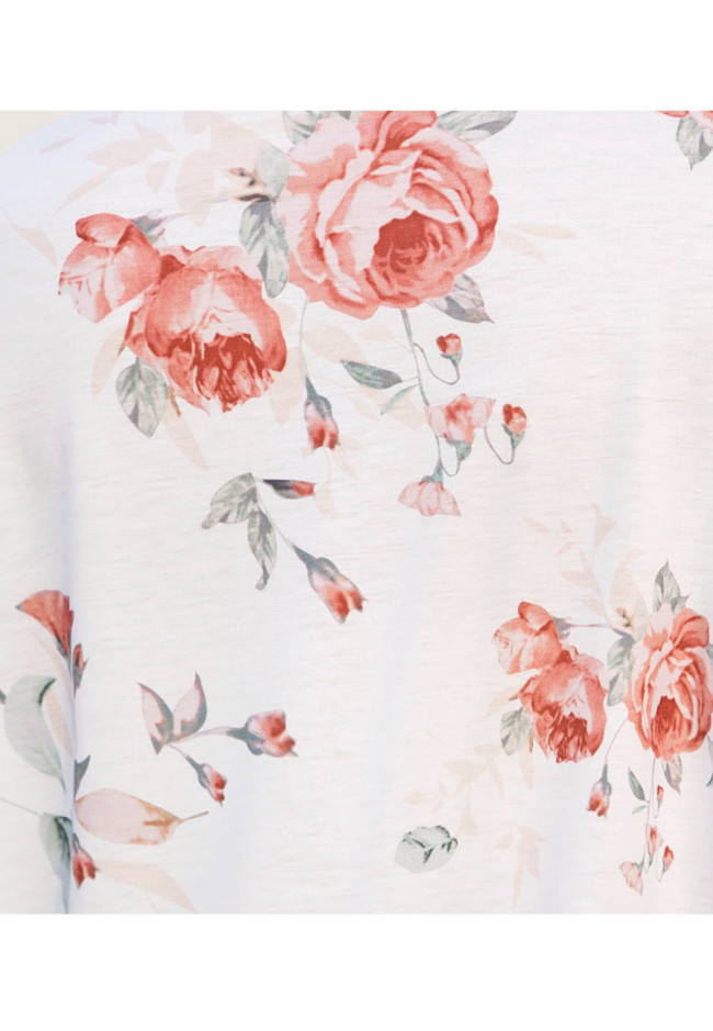 Women's V-Neck Causal Floral Printed Ruffles Hem Short Sleeve T-Shirt Top