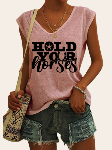 Hold your Horse Cowgirl Graphic Tees Women's Casual Loose T-Shirts Cap sleeve Top