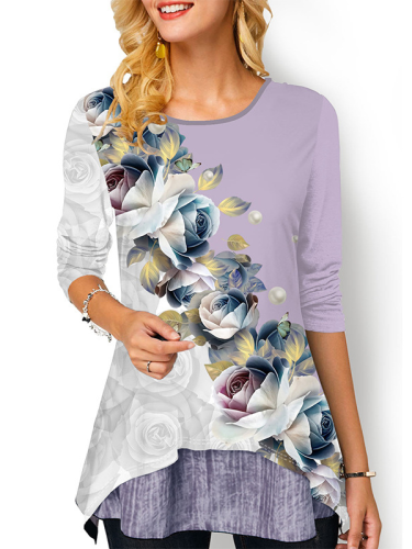 Women's Floral Long Sleeve Crew Neck Casual T-Shirt Top