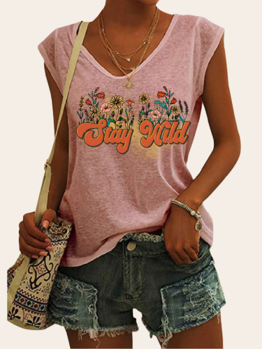Stay Wild Cowgirl Graphic Tees Women's Casual Loose Sleeveless T-Shirts Top