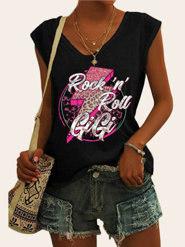 Rock & Roll GiGi Cowgirl Graphic Tees Women's Casual Loose Sleeveless T-Shirts Top