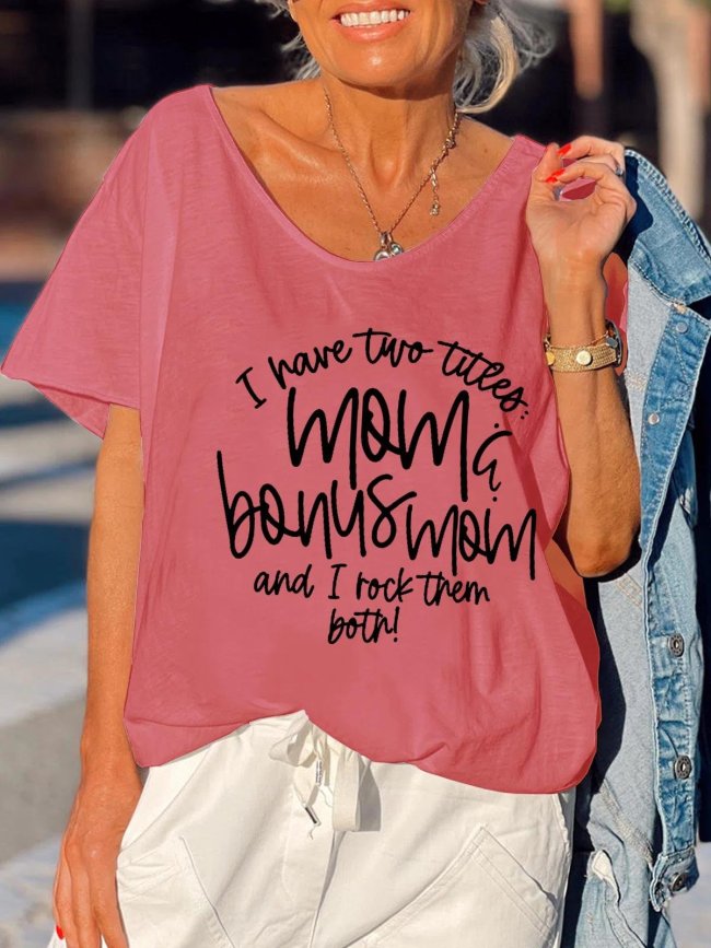 Women's Funny Tee Bonus Mom Vintage Plain Short Sleeve T-Shirt