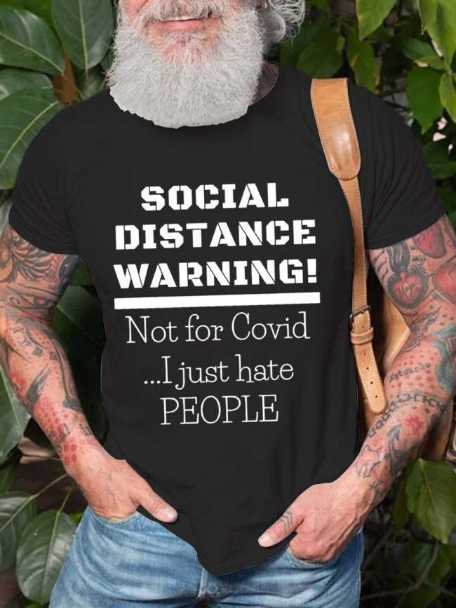 Men's Social Distance Warning Cotton T-shirt Funny Saying Top