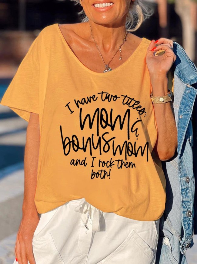 Women's Funny Tee Bonus Mom Vintage Plain Short Sleeve T-Shirt