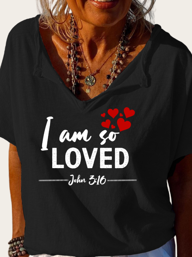 I am So Love John 3:16 Bible Verse Shirt Trundown Collar T Shirt Women's Loose Short Sleeve Top Spring Plus Size Shirt