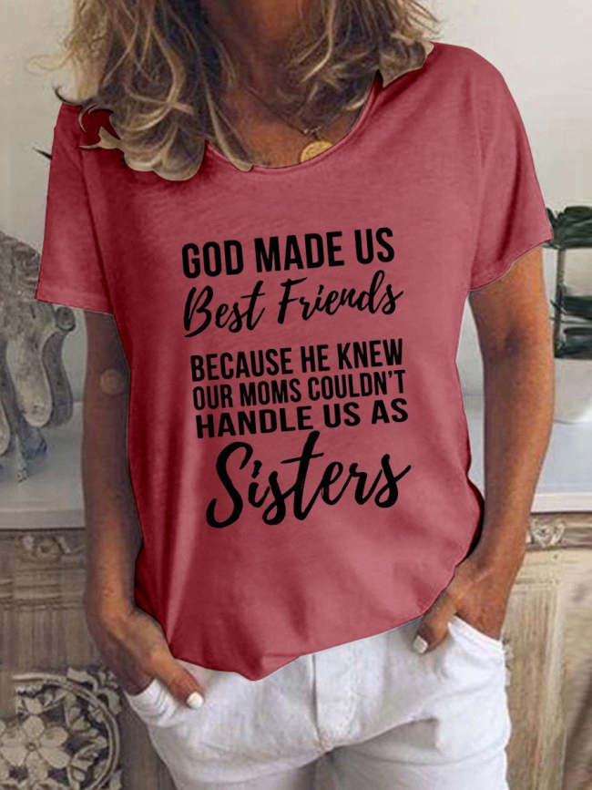 Women's Funny Saying Words Top Sister Letter Short Sleeve T-shirt
