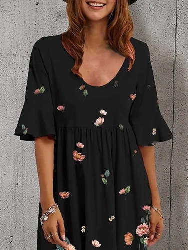 Women Elegant Floral Print Midi Dress