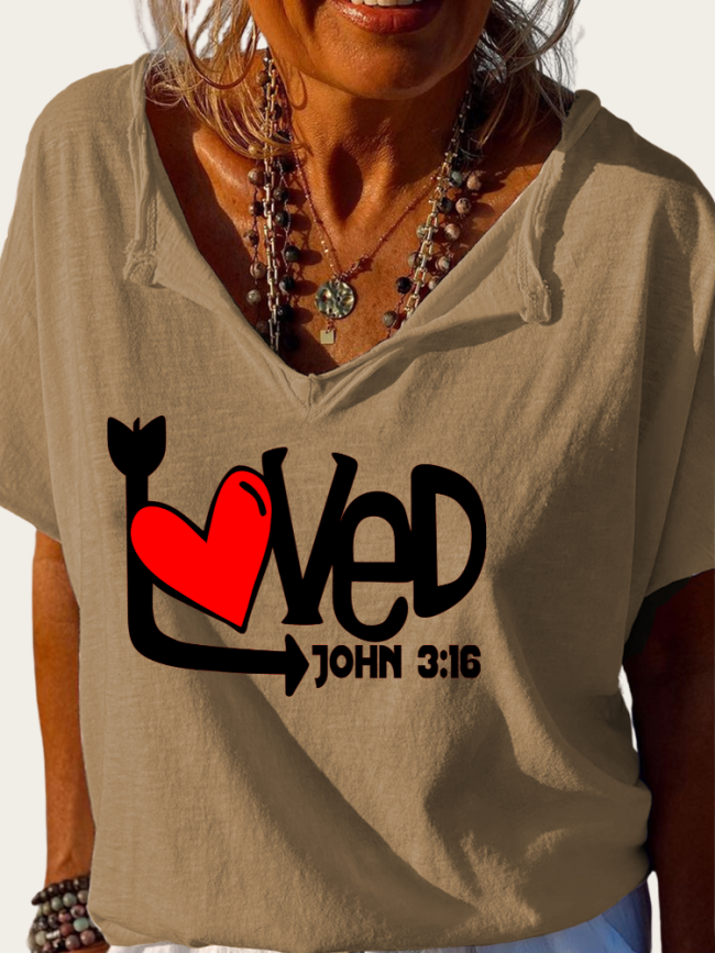 Love John 3:16 Jesus Bible Verse Shirt Trundown Collar T Shirt Women's Loose Short Sleeve Top Spring Plus Size Shirt