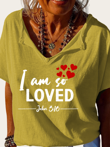 I am So Love John 3:16 Bible Verse Shirt Trundown Collar T Shirt Women's Loose Short Sleeve Top Spring Plus Size Shirt