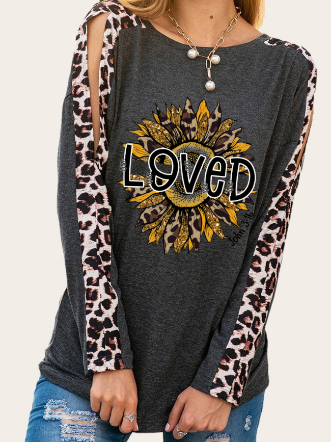 Love John 3:16 Slim Cutting Sassy Women Shirts Leopard Sleeve Spring Must have Outfit Sweatshirt