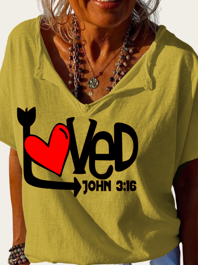 Love John 3:16 Jesus Bible Verse Shirt Trundown Collar T Shirt Women's Loose Short Sleeve Top Spring Plus Size Shirt