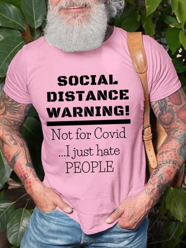 Men's Social Distance Warning Cotton T-shirt Funny Saying Top