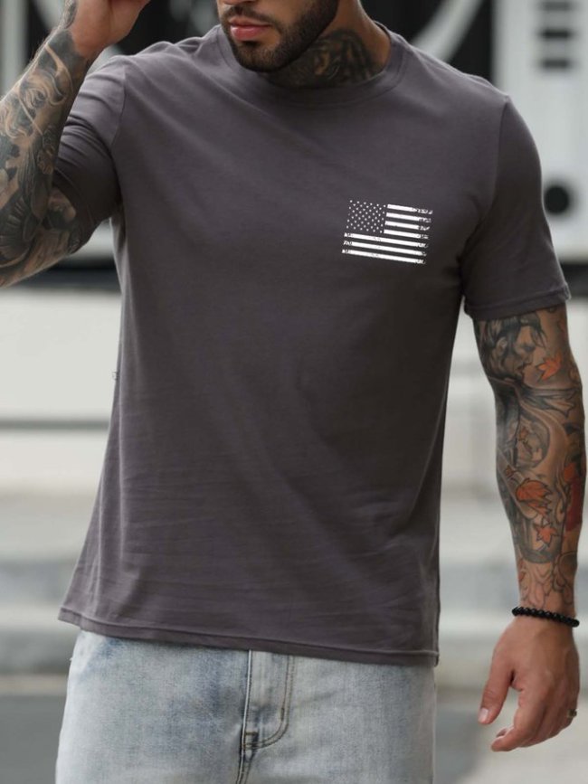 Stand For The Flag Kneel For The Cross Back Print Short Sleeve Cotton Blends Crew Neck T-shirt