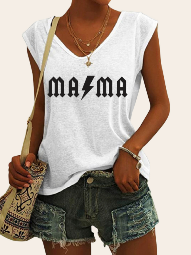 MaMa Lightenling Graphic Tees Women's Casual Loose T-Shirts Cap Sleeve Top