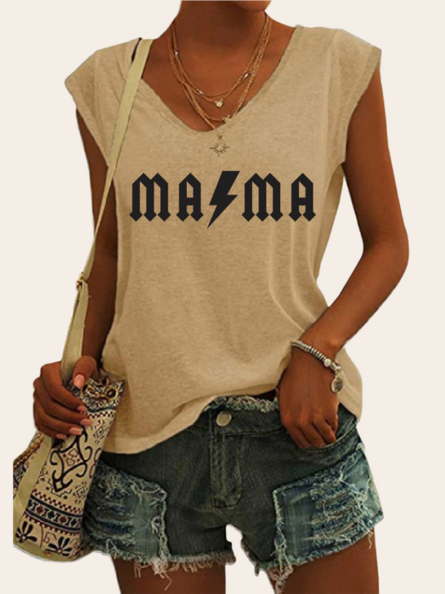 MaMa Lightenling Graphic Tees Women's Casual Loose T-Shirts Cap Sleeve Top