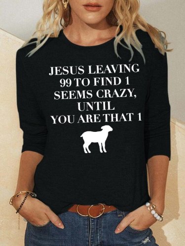 Fun text print round neck long sleeve shirt