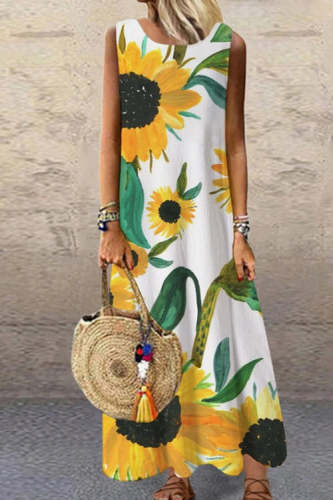 Women's Crewneck Sleeveless Floral Printed Tank Maxi Long Dress