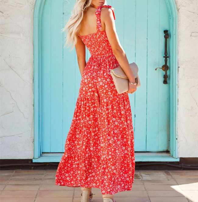 Women's Bohemian Sling Floral Boho Swing Maxi Dress