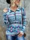 Women's Blue Aztec Ethnic Pullover Long Sleeve Hoodie