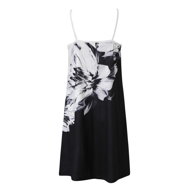 Summer Dress for women Casual Metal Hanging Neck Black Floral Printed Strapless Dress