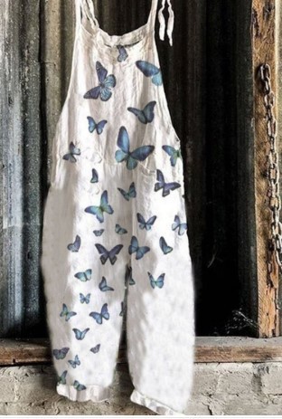Women's Butterfly Floral Printed Vintage Wide Leg Jumpsuit Romper