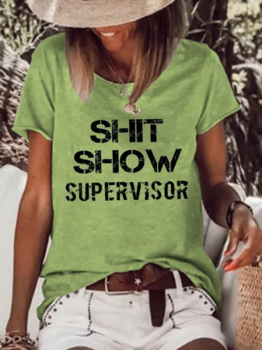 Shit Show Funny Quotes Saying Letter Print Crew Neck T-Shirt Top