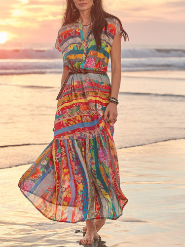 Women Casual Bohemian Dress Summer Ethnic Boho Maxi Dress