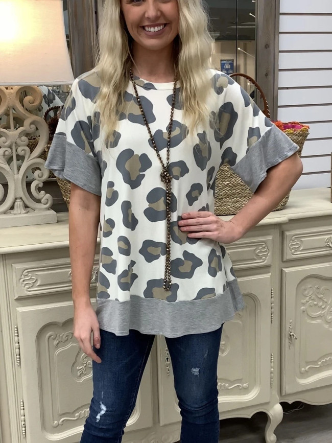 Women Casual Leopard Print Loose T-Shirt Top