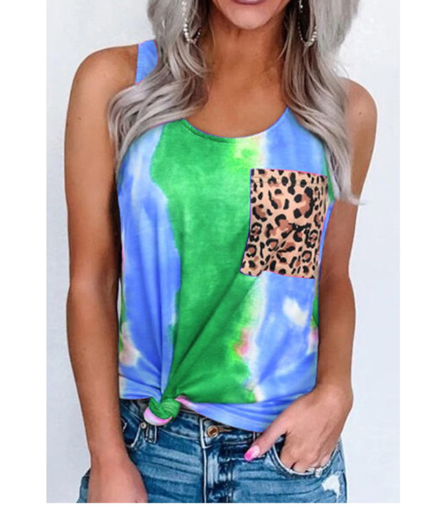 Women's Casual Leopard Print Tie Dye Tank Top