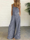 Women's Casual Jumpsuits Grid Print Loose Wide Leg Jumpsuits with Pocket