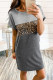 Women's Casual Leopard Print Color Block Mini Dress