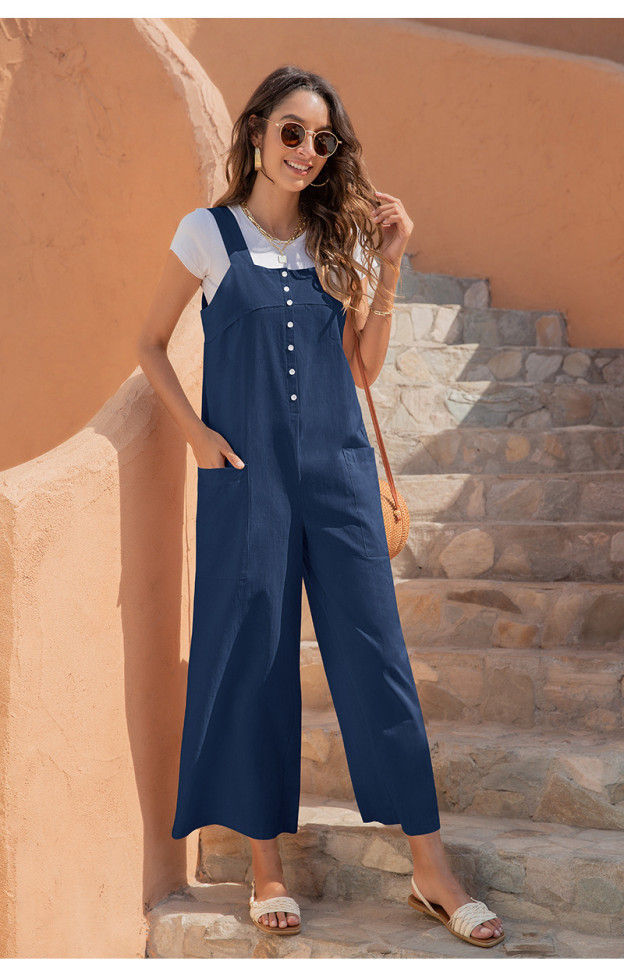 Women's Casual Jumpsuits Button Adjusted Tie Overall Loose Suspender Jumpsuit