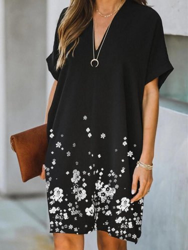 V-neck floral print short sleeve dress