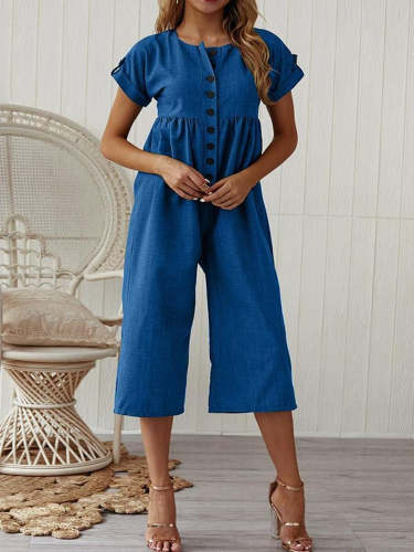 Fashion Round-Neck Sexy Solid Color Jumpsuits
