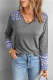 Casual Gray Aztec Western Style V Neck Long Sleeve Top