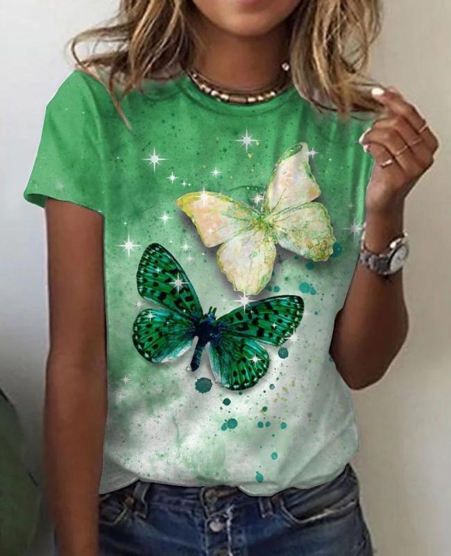 Shining Butterfly Printed Short Sleeve T-shirt Top