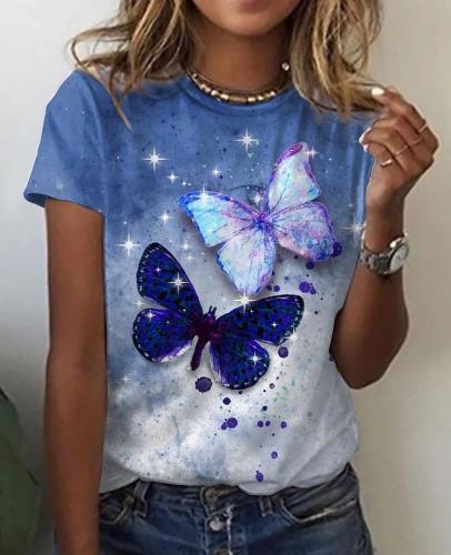 Shining Butterfly Printed Short Sleeve T-shirt Top