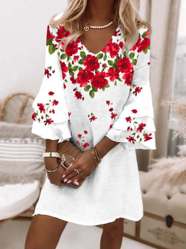 Women's Floral Print Mid-Sleeve Casual Dress