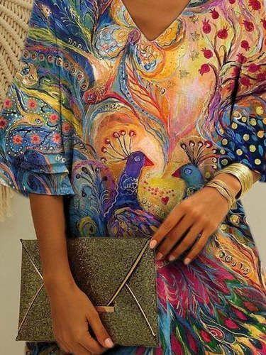 Women's Bohemian Art Painting Mini Holiday Summer Casual Dress