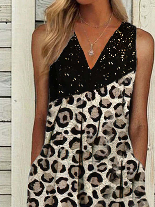 Women's Leopard Print Piece Midi Dress