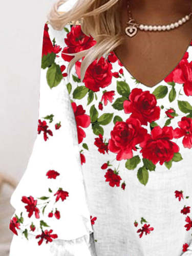 Women's Floral Print Mid-Sleeve Casual Dress