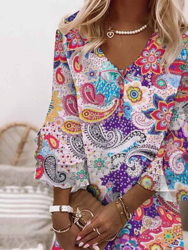 Women's Bohemian Floral Print Casual Dress