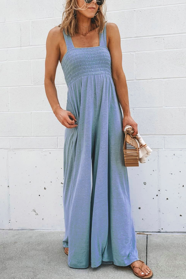 Walking Away Smocked One Piece Wide Leg Cami Jumpsuits