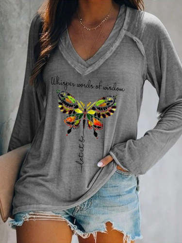 Women Whisper Words Of Wisdom Let It Be Butterfly Long Sleeve T-Shirt