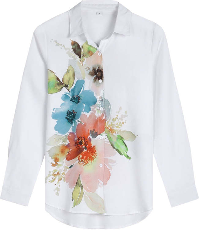 Loosen Floral Print Shirt Collar Long Sleeve Tops