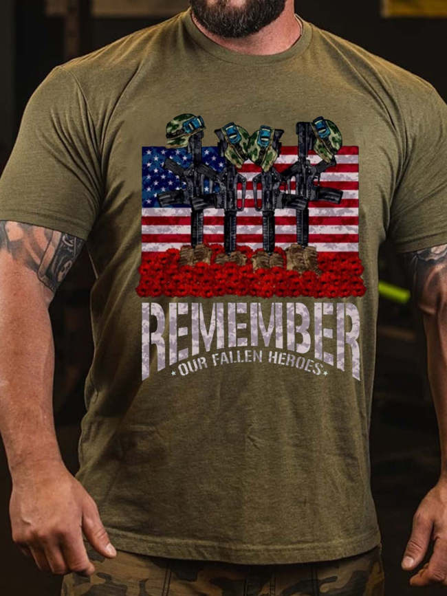 Men's Remember Heroes Flag Print T-Shirt