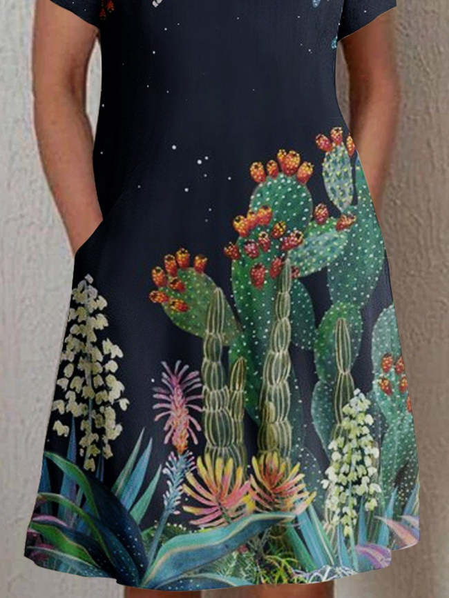 Women's Floral Art Print A Line Midi Dress