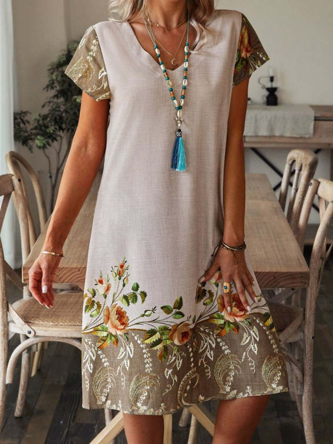 Women's Floral Print Vintage Casual Midi Dress