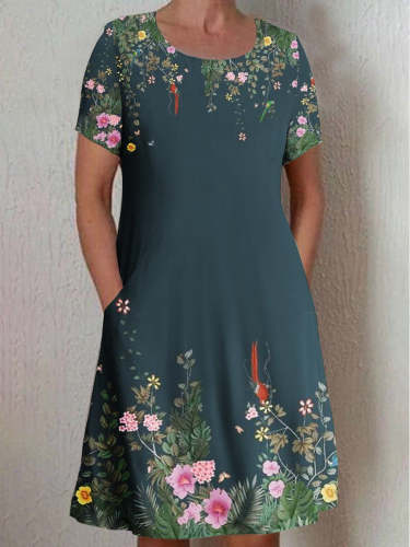 Women's Floral Print Midi Casual Loose Dress