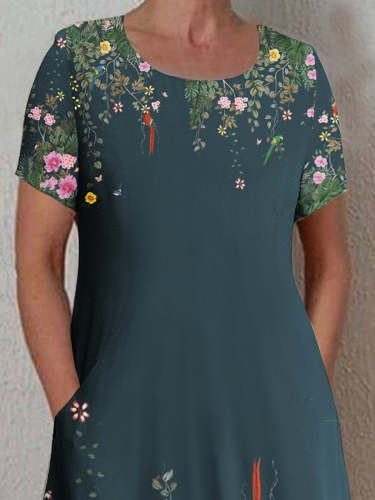 Women's Floral Print Midi Casual Loose Dress